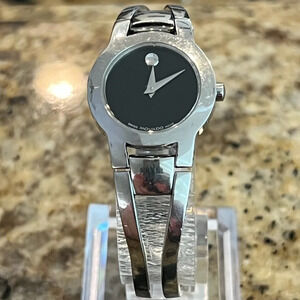 Movado Amorosa Bangle Silver Black tones Ladies Watch Working